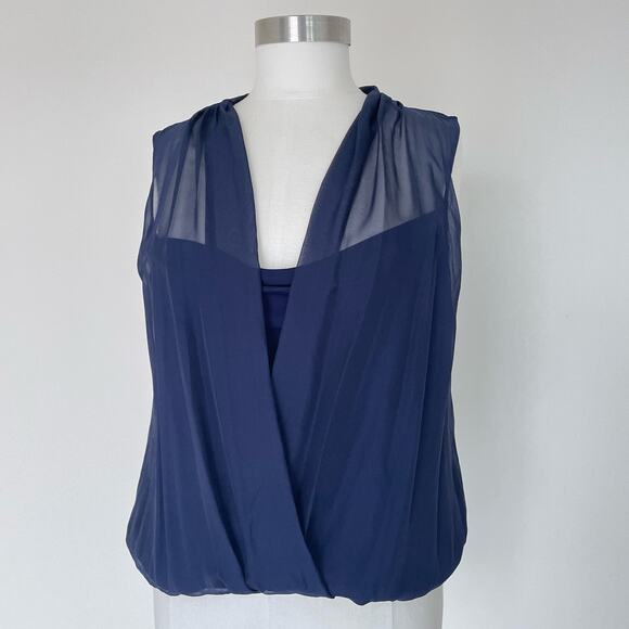 Diane Von Furstenburg NWT Navy Top / Sz L / Faux Wrap / Sleeveless / Designer - Picture 1 of 8